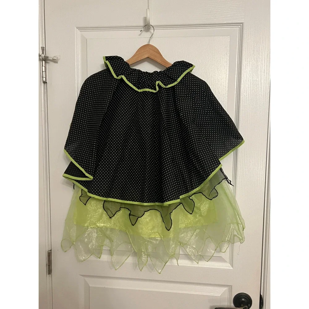 Pottery Barn Kids Witch Halloween Costume 4-6 Green Tulle Cat Hat Cape Skirt